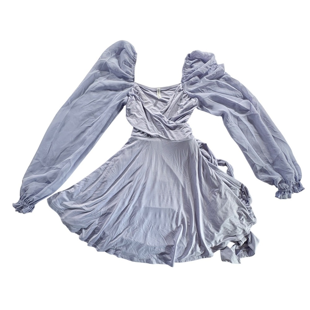 Lucy In The Sky Puff Sleeve‎ Mini Dress Womens Small Lavender Wrap Front Party